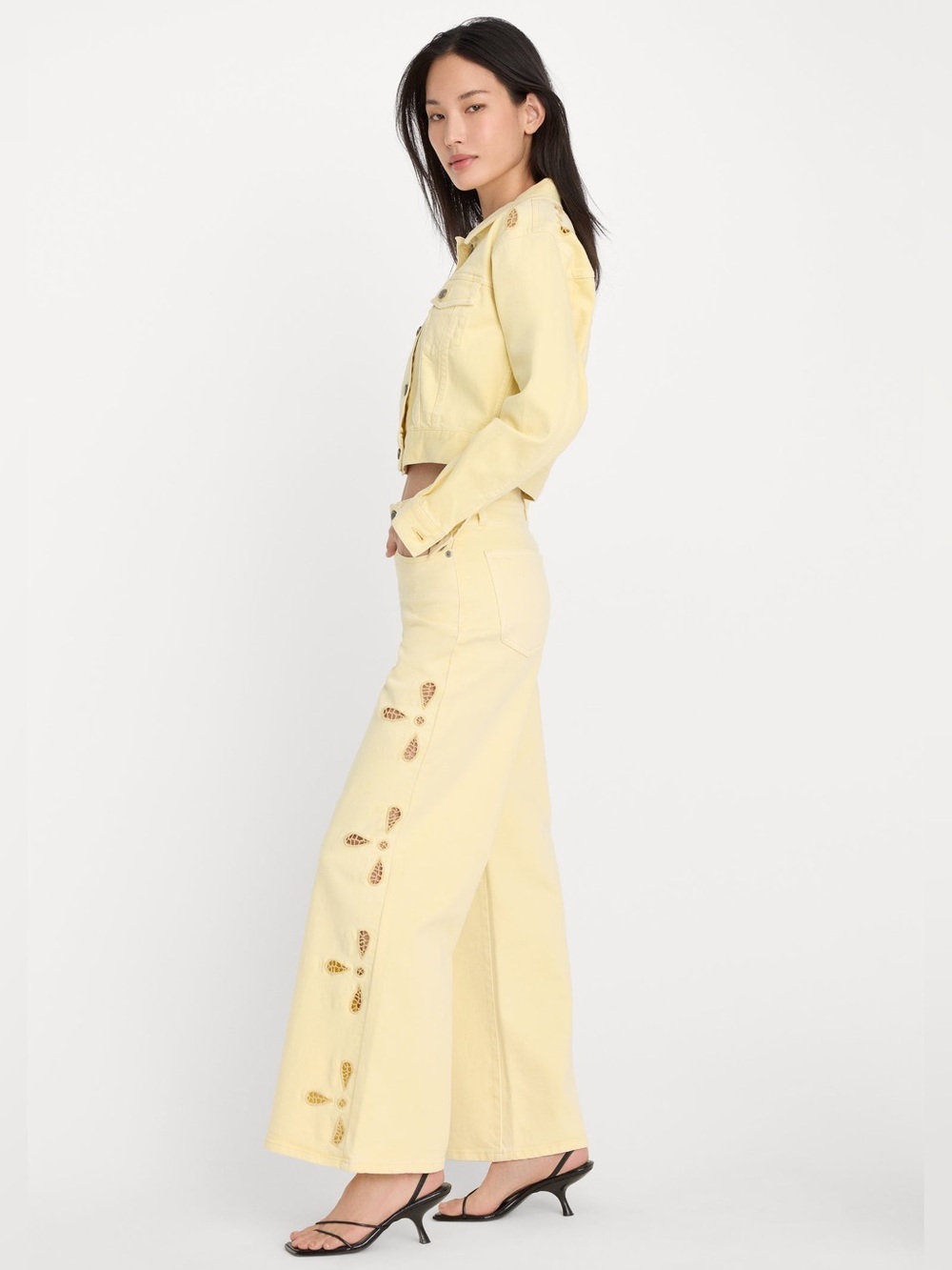 Good American Good Waist Palazzo Ankle Embroidered Jeans